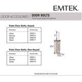Emtek 2060 Keyed Patio Door Bolt