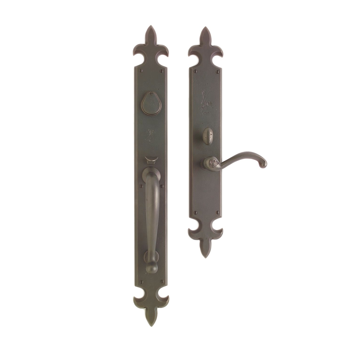 Rocky Mountain Fleur de Lis Entry Set – 3 1/4″ x 27″ - 2" x 15" Interior Fleur de Lis Escutcheon