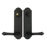 H401BL10B Rockwell Premium Monaco Multipoint Lock Handleset with Bourne lever in Antique Black Finish