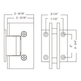 HSHDS037SBSN Rockwell Heavy Duty Square Corner Shower Hinge, Short Back Plate In Brushed Nickel Finish