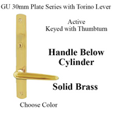 G-U TORINO HANDLE & 30MM PLATE, ACTIVE, KEY & THUMBTURN (HANDLE BELOW CYLINDER) CHOOSE COLOR