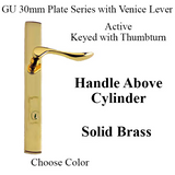 G-U VENICE HANDLE & 30MM PLATE, ACTIVE, KEY & THUMBTURN (HANDLE ABOVE CYLINDER) CHOOSE COLOR