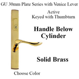 G-U VENICE HANDLE & 30MM PLATE, ACTIVE, KEY & THUMBTURN (HANDLE BELOW CYLINDER) CHOOSE COLOR