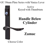 G-U VENICE HANDLE & 30MM PLATE, ZAMAC, ACTIVE, KEY & THUMBTURN (HANDLE BELOW CYLINDER) CHOOSE COLOR
