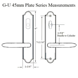 G-U TORINO HANDLE & 45MM PLATE, ACTIVE, KEYED W/ THUMBTURN (HANDLE ABOVE CYLINDER) CHOOSE COLOR