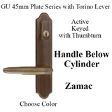G-U TORINO HANDLE & 45MM PLATE, ACTIVE, KEYED W/ THUMBTURN (HANDLE BELOW CYLINDER) CHOOSE COLOR