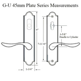 G-U VENICE HANDLE & 45MM PLATE, ZAMAC, ACTIVE, KEY & THUMBTURN (HANDLE BELOW CYLINDER) CHOOSE COLOR