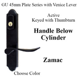 G-U VENICE HANDLE & 45MM PLATE, ZAMAC, ACTIVE, KEY & THUMBTURN (HANDLE BELOW CYLINDER) CHOOSE COLOR