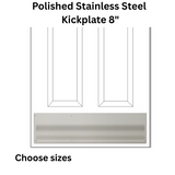 Brass Accents Polished Stainless Steel Kickplate 8" - Choose Size