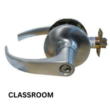 GENERAL LOCK Grade-1 Cylindrical Leverset, Mechanical, Clutched Curved Lever, 2-3/4" Backset, Satin Chrome, For Classroom