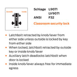 Schlage L9071P 06A Classroom Security Mortise Lock, 06 Lever, A Rose