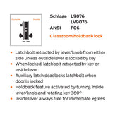 Schlage L9076P 06A Classroom Holdback Mortise Lock, 06 Lever, A Rose