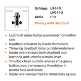Schlage L9440 06A Privacy with Deadbolt Mortise Lock, 06 Lever, A Rose