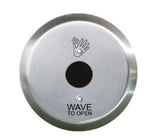LCN 8310-2340 Round Touchless Actuator, Wave Icon and Text, Battery Powered, Stainless Steel