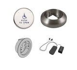 LCN 8310-3852TWF 6" Round Wall and Flush Mount Wireless Actuator with Handicap Symbol and Push To Open Text, Transmitter, and Weather/Trim Ring