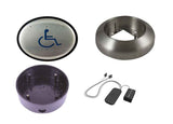 LCN 8310-3852WS 6" Round Wall and Surface Mount Wireless Actuator with Handicap Symbol and Push To Open Text, Surface Mount Box, and Receiver