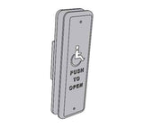 LCN 8310-818T 1-1/2" x 4-3/4" Stainless Steel Rectangle Hard Wired Actuator with Blue Handicap Symbol and Push To Open Text