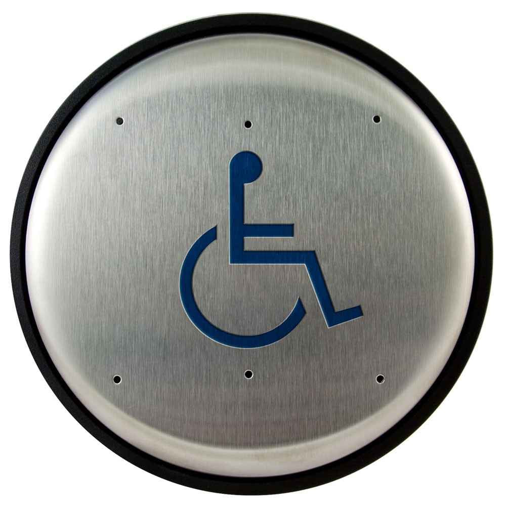 LCN 8310-852 6" Round Low-Voltage Hard Wired Wall Mount Stainless Steel Actuator with Blue-Filled Handicap Symbol