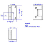 M-039BSN-0 Rockwell Offset Square Corner Shower Hinge in Brushed Nickel Finish for heavy tempered Glass Shower Doors
