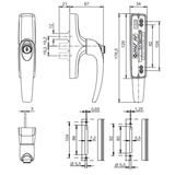 SAVIO Manon 873.780 tilt and turn Cremonese Lock, with Key, Dimensions 32x129 mm