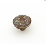 Schaub Cantata Round Knob - Scrolled designs with Petals on base in Monticello Brass Finish