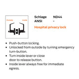 Schlage Commercial ND44S HSLR 630 Hospital Privacy Lock, High Security Ligature Resistant Trim