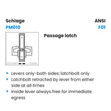 Schlage PM010 Passage Latch Mortise Lock, Rhodes (RHO) Lever