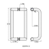 SDDPW1-12-BS Rockwell 12&#8243; Offset Back to Back Tempered Glass Mount Commercial Swing Door Pull Handle in Brushed Stainless Finish