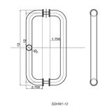 SDHW1-12-AL Rockwell 12&quot; Inline Back to Back Tempered Glass Mount Commercial Door Pull in Aluminum