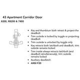 Sargent 8243 LNL Apartment Corridor Door Mortise Lock, L Lever, LN Rose