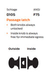 Schlage Commercial D10S PLY Passage Cylindrical Lock, Plymouth Knob
