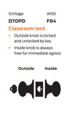Schlage Commercial D70 ORB Classroom Cylindrical Lock, Orbit Knob