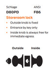 Schlage Commercial D80JD ORB Storeroom Cylindrical Lock, Orbit Knob, Accepts Large Format IC Core