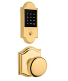 Baldwin Boulder Touchscreen Electronic Deadbolt with Z-Wave Technology and Round Passage Knob Set with Arch Rose