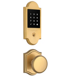 Baldwin Boulder Touchscreen Electronic Deadbolt with Z-Wave Technology and Round Passage Knob Set with Arch Rose