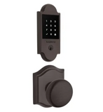 Baldwin Boulder Touchscreen Electronic Deadbolt with Z-Wave Technology and Round Passage Knob Set with Arch Rose