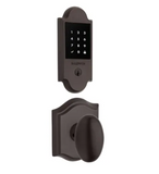 Baldwin Boulder Touchscreen Electronic Deadbolt with Z-Wave Technology and Ellipse Passage Knob Set with Arch Rose