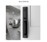 Baldwin Santa Cruz Full Plate Keyed Entry Handleset with Interior Square Lever and Emergency Egress Function
