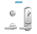 Schlage CS200-Series Commercial Grade 2 Interconnected Single Lock Jupiter Entry Lever Set and 6-Pin Cylinder Deadbolt with Plymouth Escutcheon