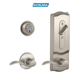 Schlage CS200-Series Commercial Grade 2 Interconnected Single Lock Right Handed Accent Entry Lever Set and 6-Pin Cylinder Deadbolt with Camelot Escutcheon
