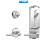 Schlage CS200-Series Commercial Grade 2 Interconnected Latitude Entry Lever Set and Full Interchangeable Core Deadbolt with Camelot Escutcheon