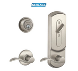 Schlage CS200-Series Commercial Grade 2 Interconnected Right Handed Accent Entry Lever Set and Full Interchangeable Core Deadbolt with Plymouth Escutcheon