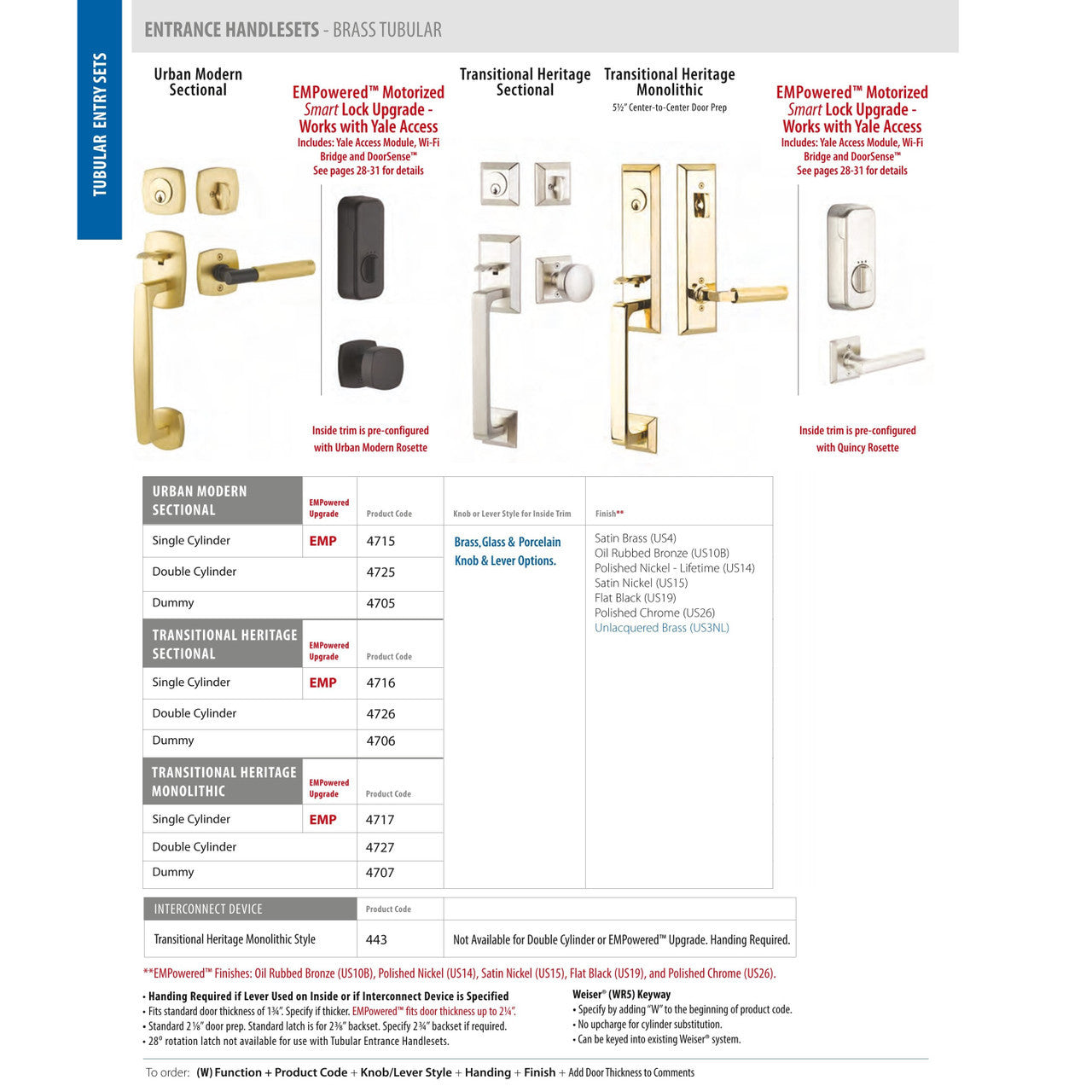 Emtek EMP4717 Transitional Heritage Monolithic Single Cylinder Entrance Handleset - Brass Tubular - EMPowered Upgrade