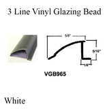 VINYL GLAZING BEAD, 3-LINE SHAPE, 6' - WHITE