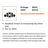 Schlage Commercial B562B Double Cylinder Deadbolt, Less Small Format Interchangeable Cores