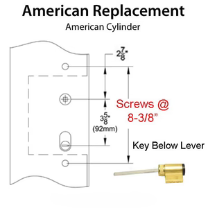 8-3/8 SCREW HOLES, KEY BELOW LEVER