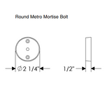 Rocky Mountain Round Metro Mortise Bolt 2 1/4" x 2 1/4"