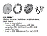 LCN 8310-3852WF 6" Round Wall and Flush Mount Wireless Actuator with Handicap Symbol and Push To Open Text, Flush Mount Box, and Receiver