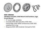 LCN 8310-3852WS 6" Round Wall and Surface Mount Wireless Actuator with Handicap Symbol and Push To Open Text, Surface Mount Box, and Receiver