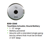 LCN 8310-2340 Round Touchless Actuator, Wave Icon and Text, Battery Powered, Stainless Steel